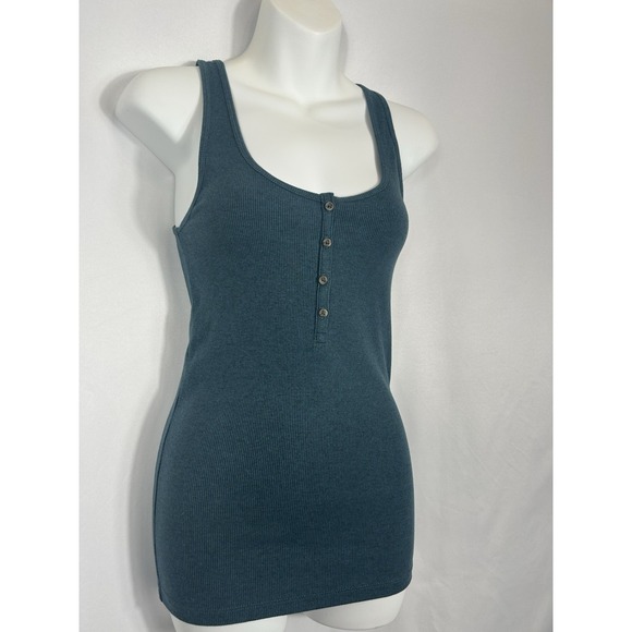 Old Navy Womens Y2K Ribbed Knit Henley Tank Size S Slim Preppy 90S Stretch Elena - Picture 2 of 15